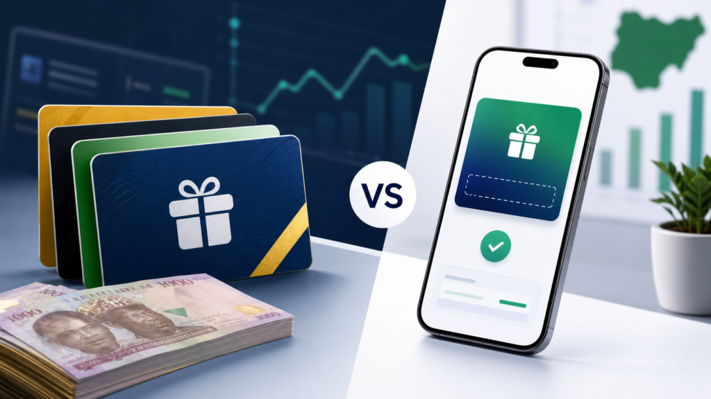 Physical gift cards and digital e-code gift card comparison with naira cash in Nigeria