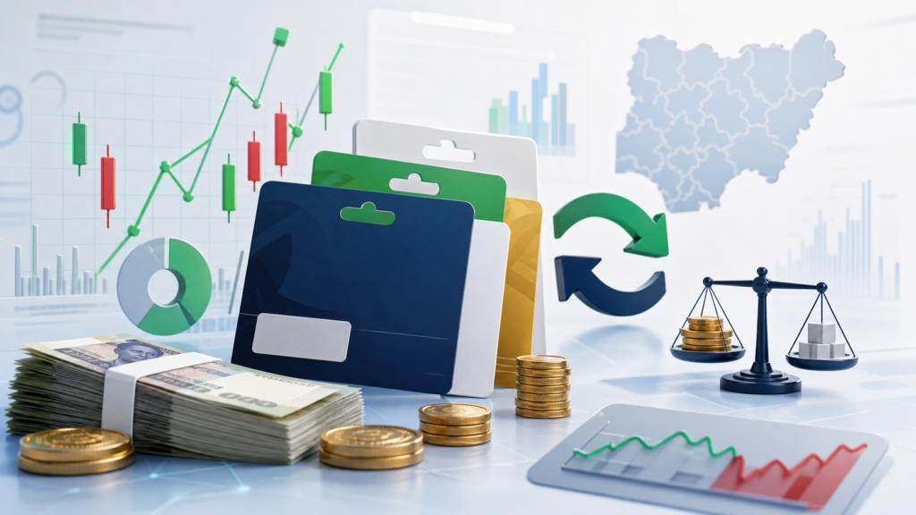 Gift cards, naira cash and market charts showing why gift card rates change in Nigeria
