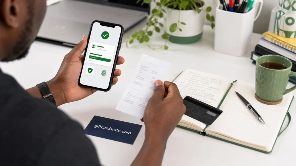 Nigerian gift card seller checking a Naira payout under new instant payment safety rules