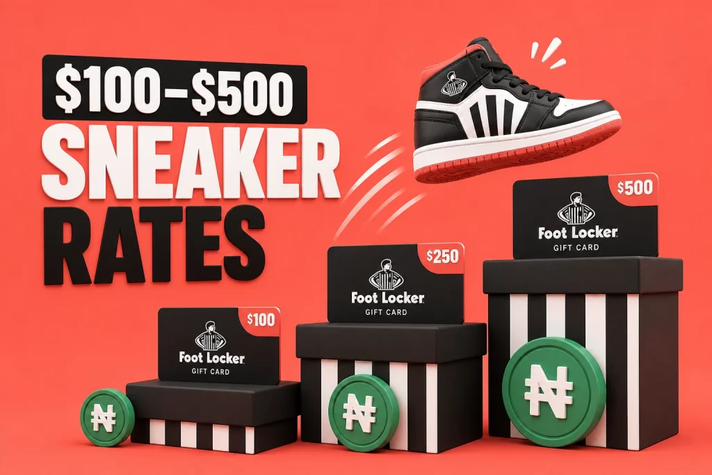 Foot Locker gift card rate examples from $100 to $500