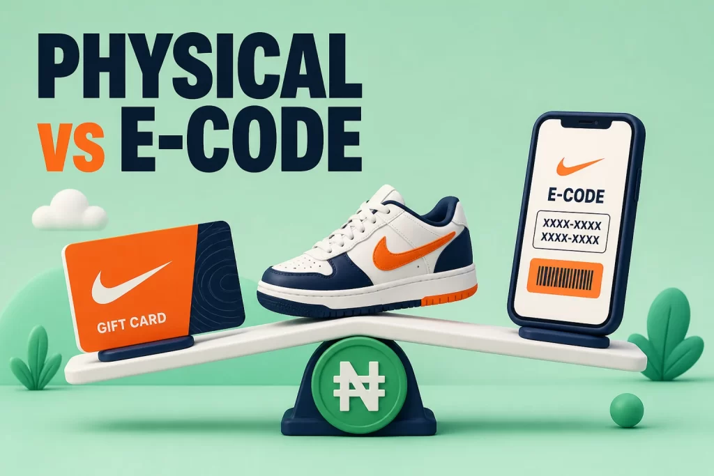 Nike physical gift card and e-code value comparison