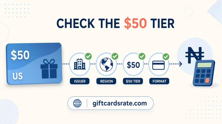 How to check a $50 US gift card before estimating its Naira value