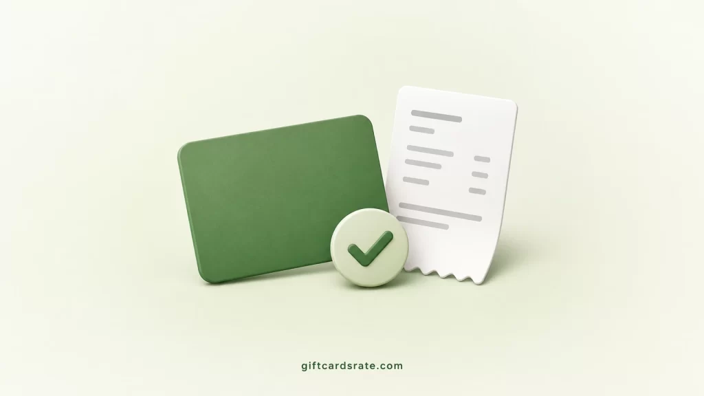 Simple illustration of a blank gift card, receipt and verification check mark