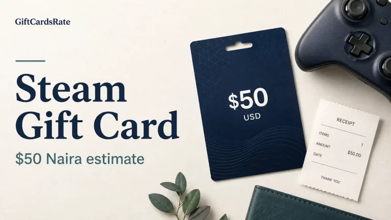 Editorial illustration of a $50 USD gaming gift card, controller and receipt