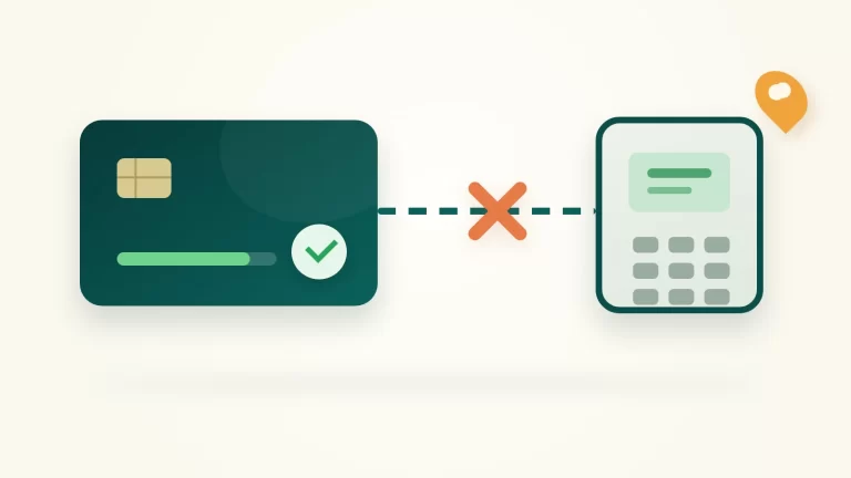 Simple illustration of a funded gift card being declined during a Nigeria eligibility check